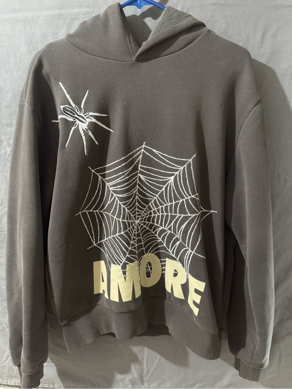 Pacsun Gray 'AMORE' Spiderweb Graphic Hoodie